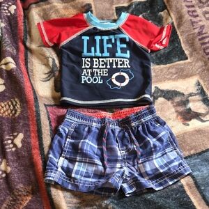 Life Is Better At The Pool Navy & Red Rash Guard Set